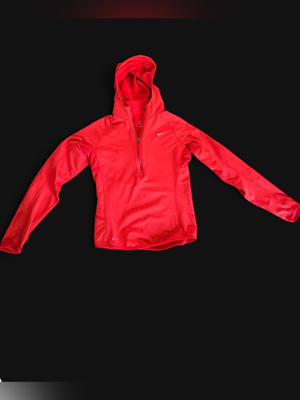 Nike Dri-FIT Red Half Zip Hooded Pullover Women’s Small Thumbhole